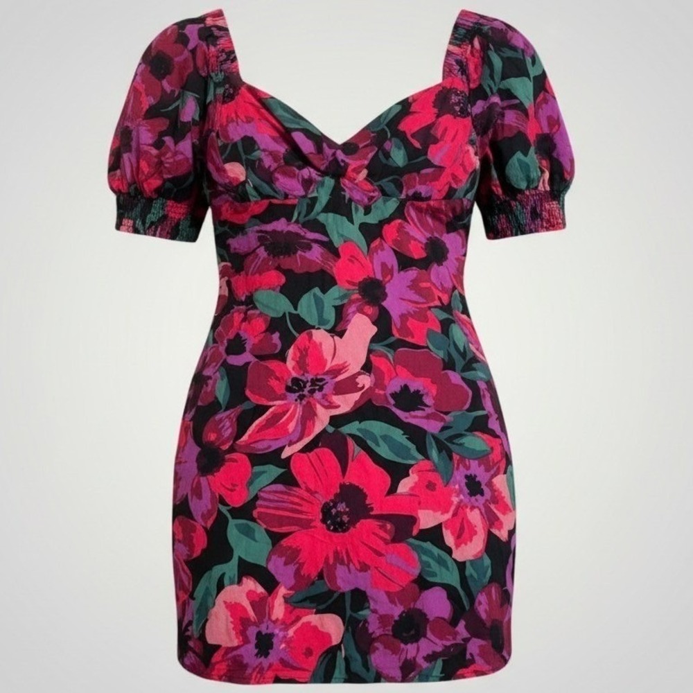 Reitmans Floral Dress Women Large Pink Linen Romantic Cottagecore Puff Sleeve